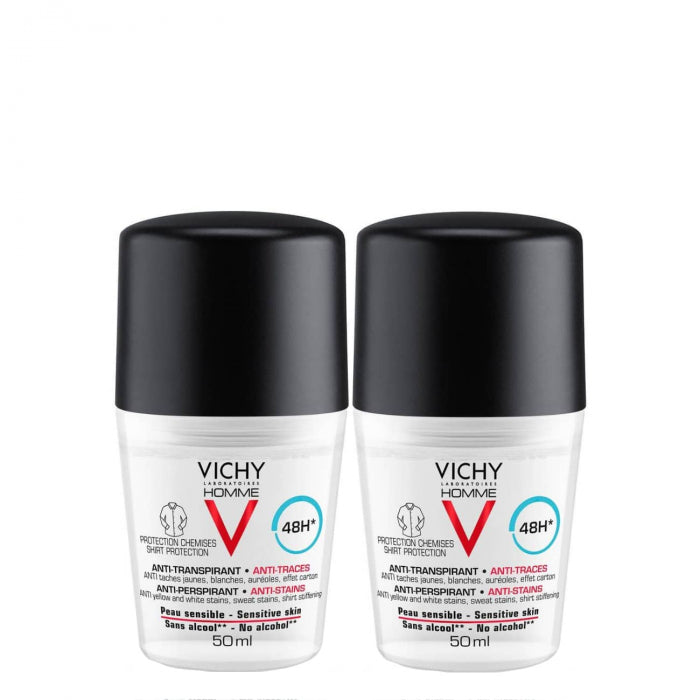 Vichy Homme 48h Roll-On Anti-Stains Anti-Perspirant 2x50ml