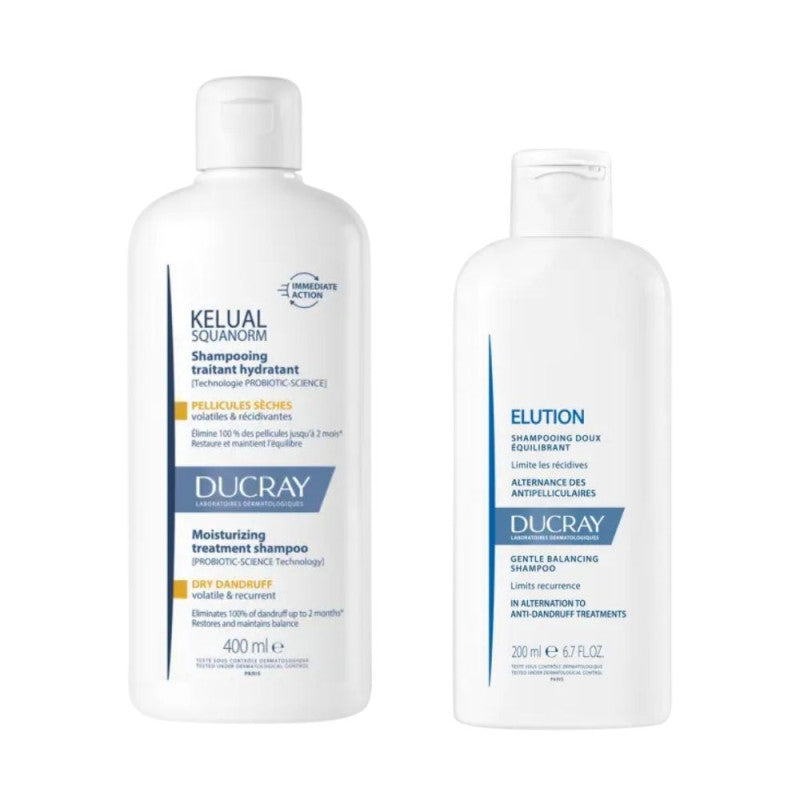Ducray Kelual-Squanorm Dry Dandruff Shampoo 400ml + Offer Ducray Elution Shampoo 200ml