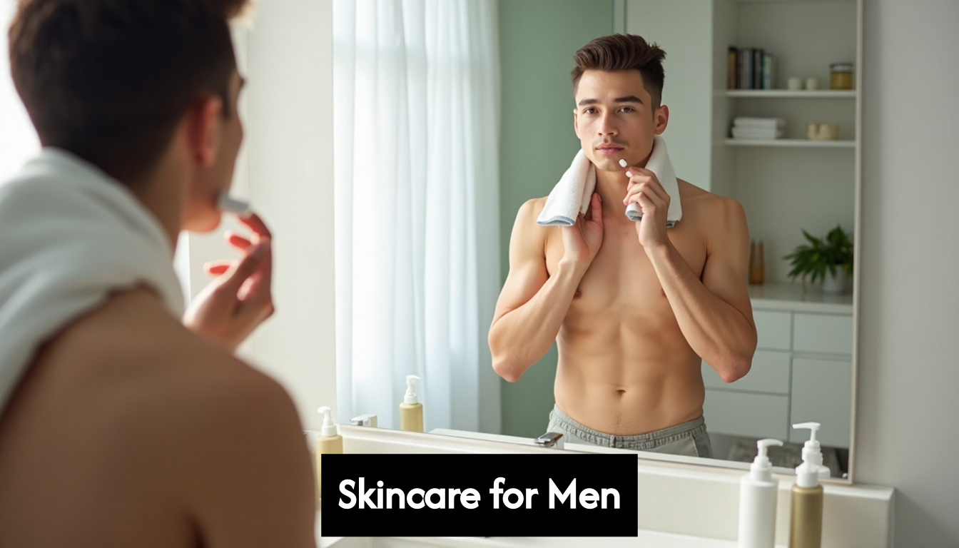 Man applying face moisturizer in bathroom
