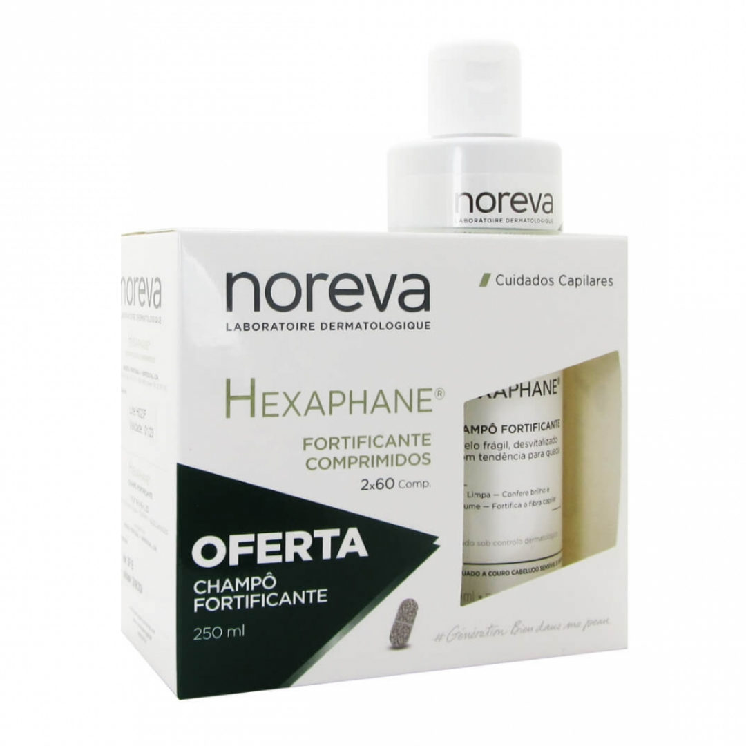 Noreva Hexaphane Duo Fortificante Comprimidos 2 x 60 Unidades com Oferta Champô fortificante 250 ml