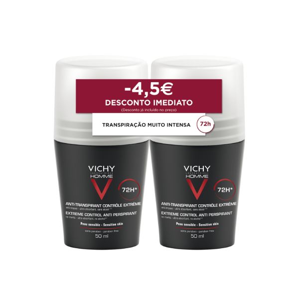 Vichy Homme Duo Desodorizante Controlo Extremo 72h 2x50 ml Desconto de 4,5€