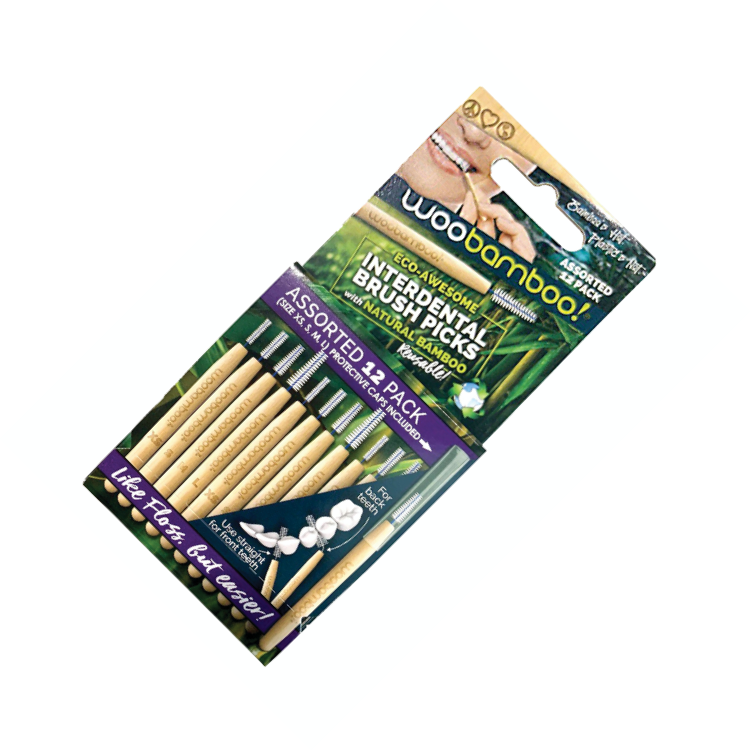 WooBamboo Interdental Bamboo Brush Picks - Assorted Sizes x12