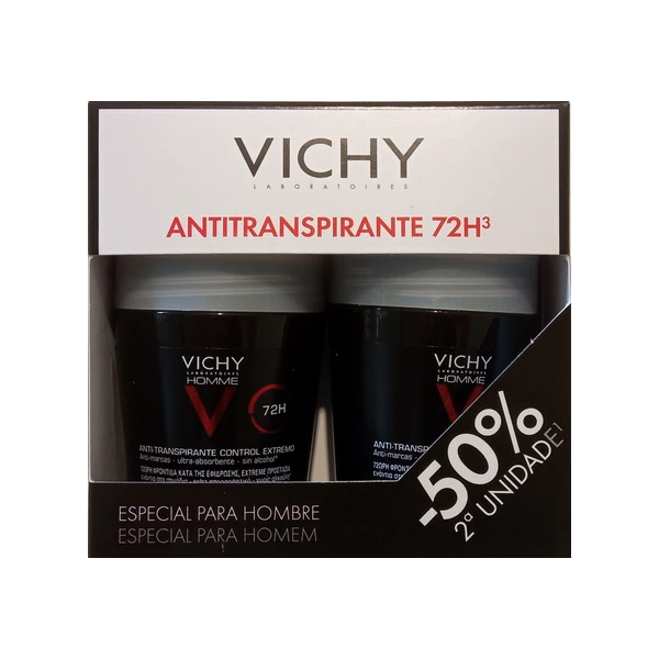 Vichy Homme 72h Anti-Perspirant Deodorant Extreme Control Roll-On 2x50ml