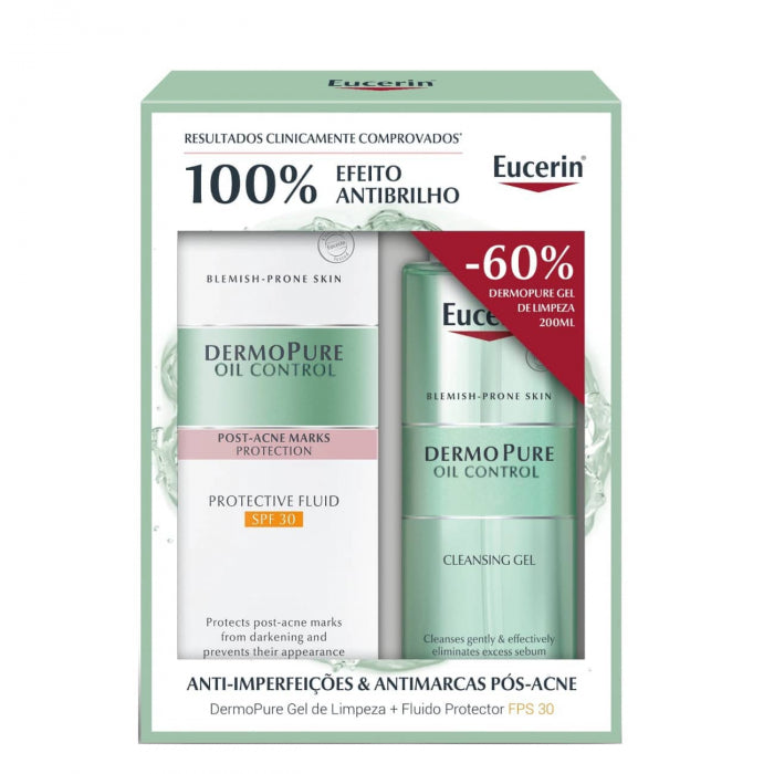 Pack Promocional Eucerin DermoPure Oil Control Fluido Protetor SPF30 40ml + Gel de Limpeza 200ml com 60% desconto 