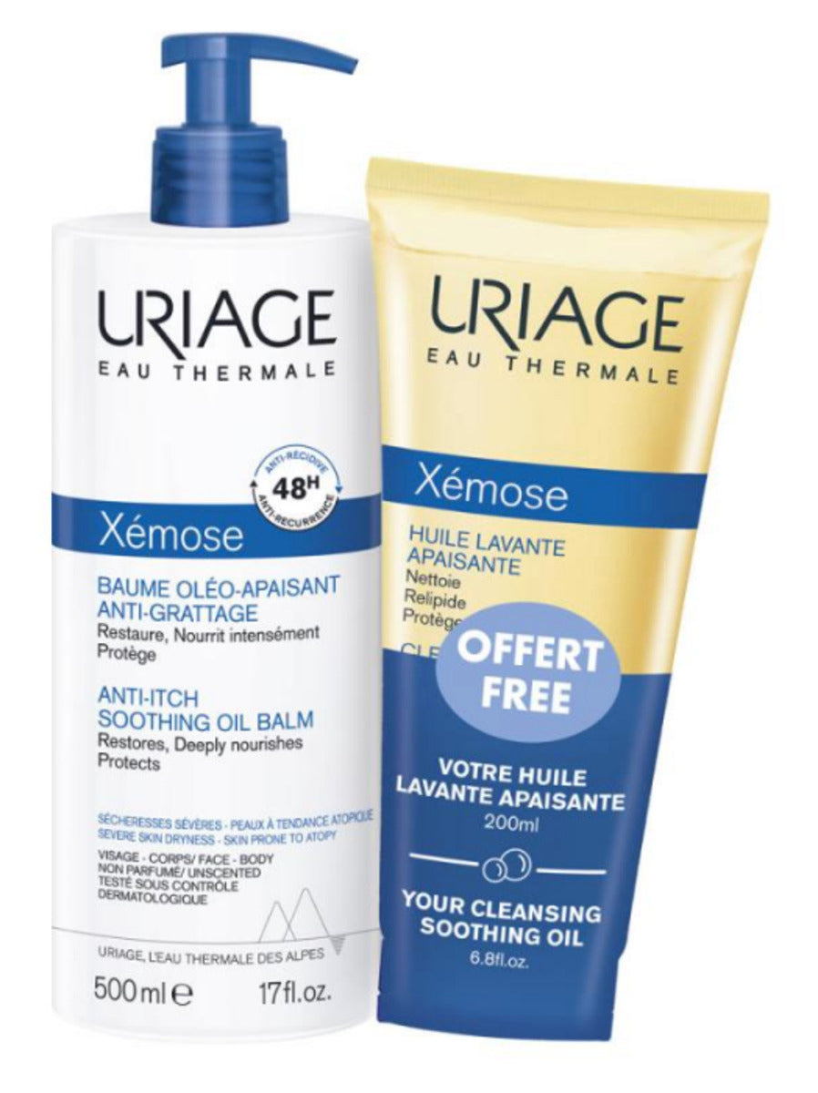 Uriage Promo Pack: Uriage Xémose Anti-Itch Soothing Oil Balm 500ml + Uriage Xémose Cleansing Soothing Oil 200ml