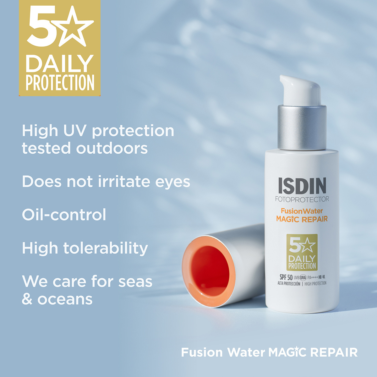 ISDIN Fotoprotector Fusion Water Magic Repair SPF50 50ml characteristics