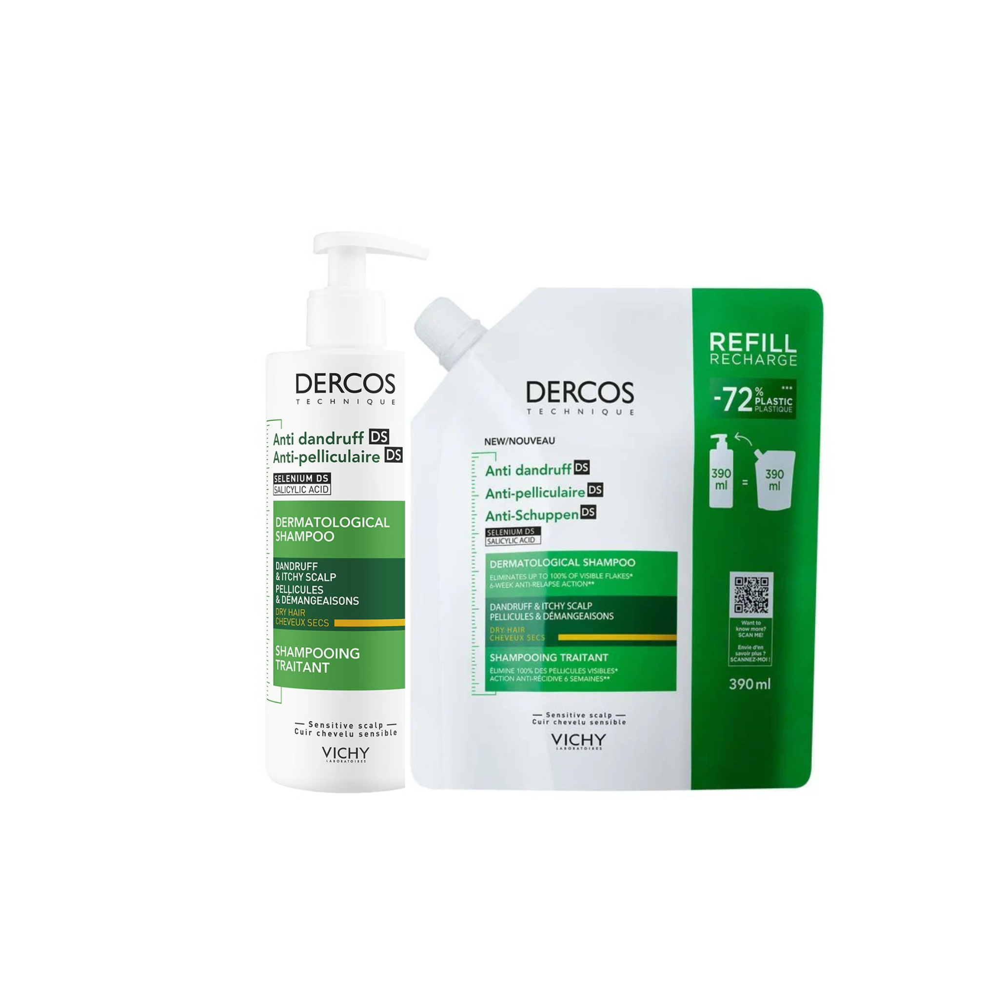 Vichy Dercos Anti-Dandruff Dry Hair Shampoo 390ml + Refill 390ml