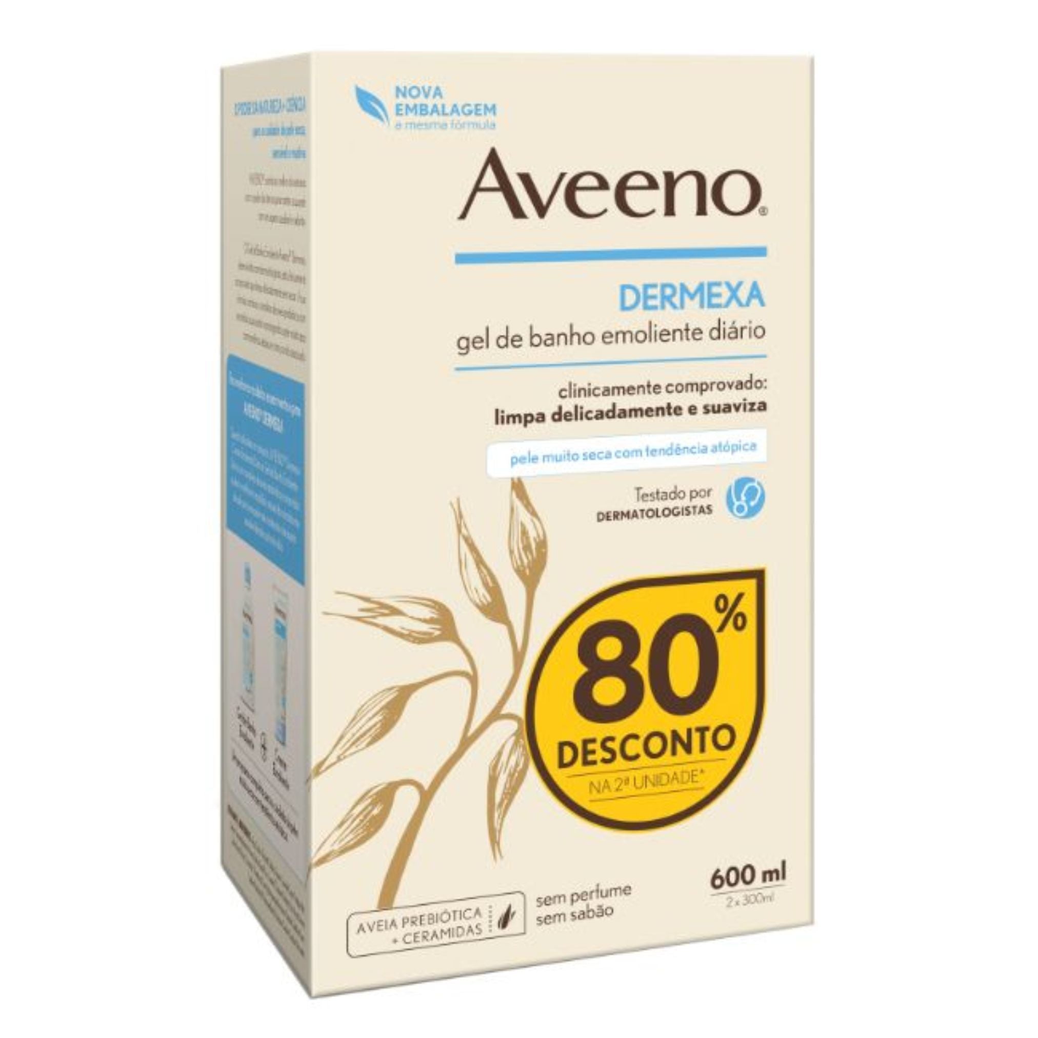 Aveeno Pack Promocional: Aveeno Dermexa Gel de Banho Emoliente 2x300ml