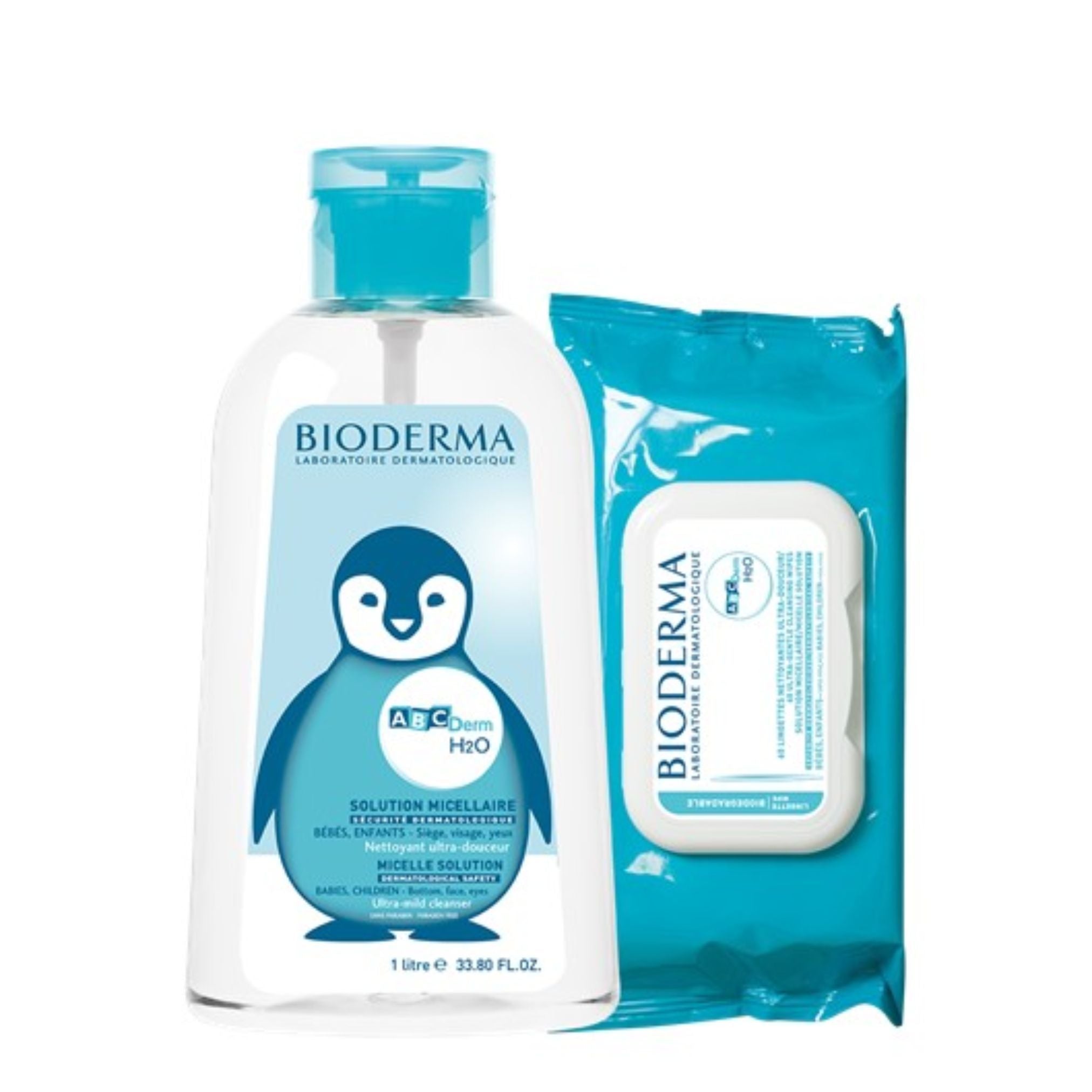 Bioderma Promo Pack: Bioderma ABCDerm H2O Micelle Solution 1L + Bioderma ABCDerm H2O Cleansing Wipes x60