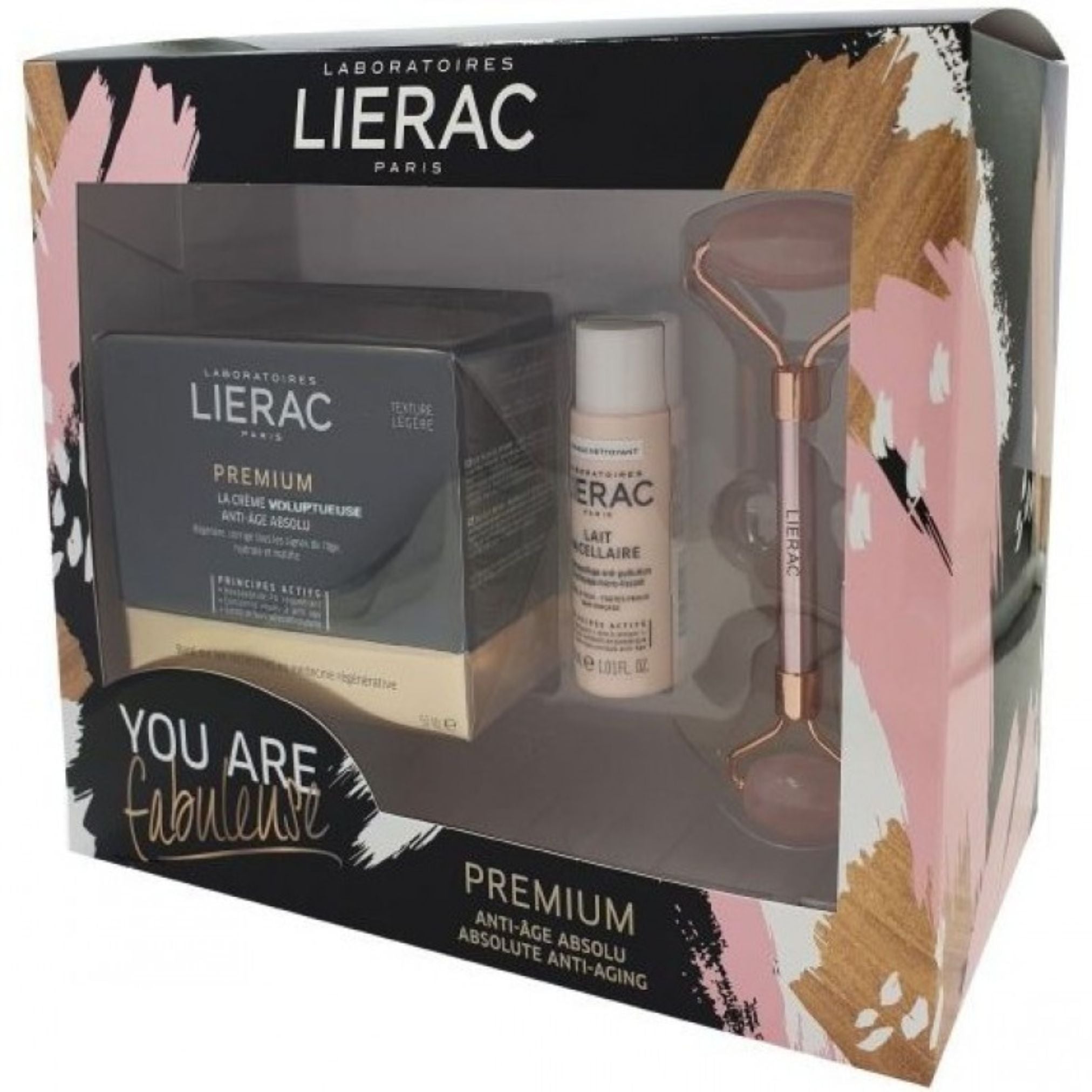 Lierac Promo Pack: Lierac Premium The Voluptuous Cream Day & Night 50ml + Lierac Double Cleanser Micellar Milk 30 + Rose Quartz Facial Roller