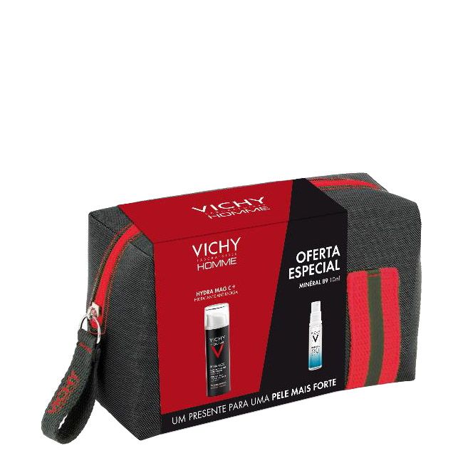Vichy Pack Promocional: Vichy Homem Hydra Mag C+ 50ml + Vichy Mineral 89 Sérum Facial Concentrado Fortificante Preenchedor 10ml + Bolsa