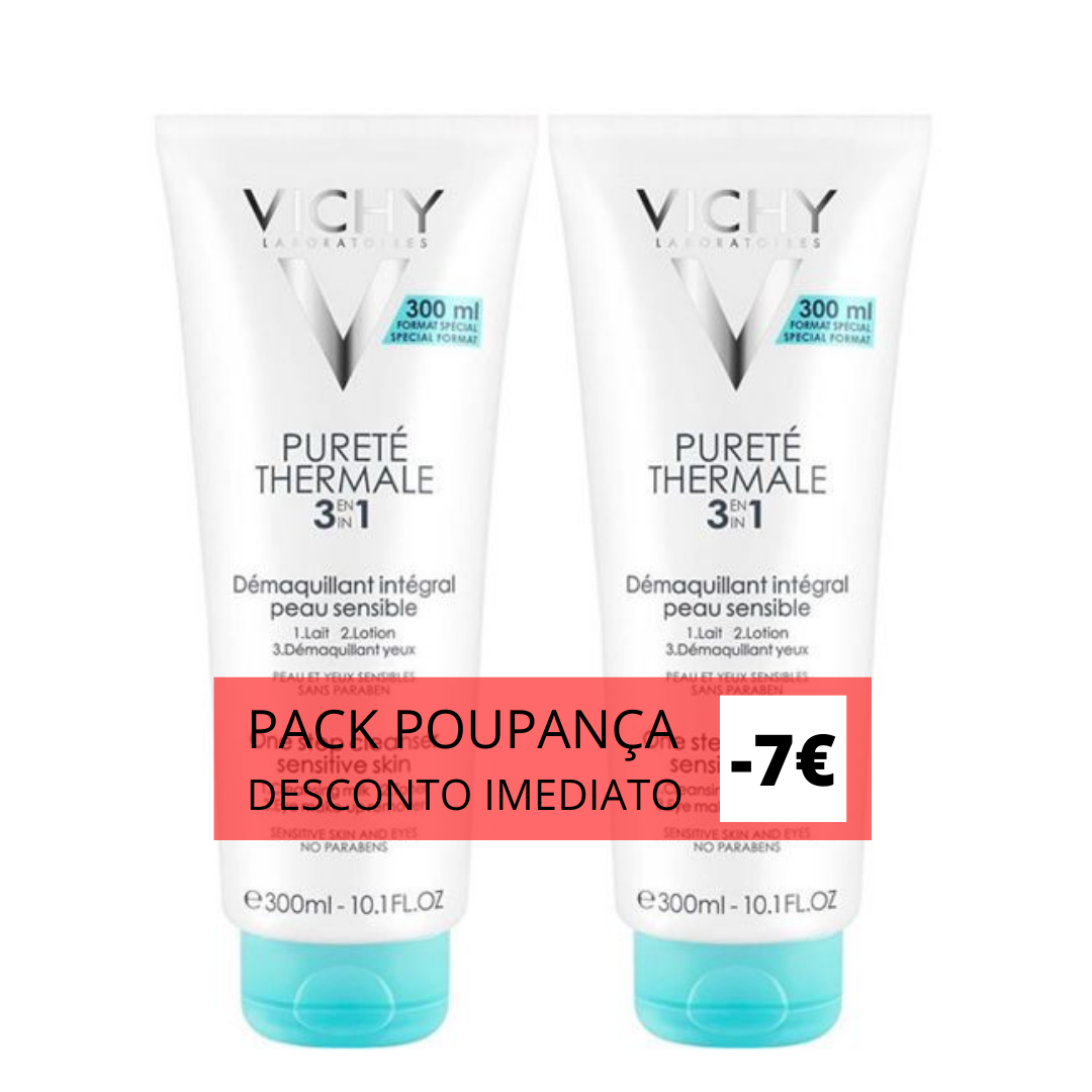 Vichy Promo Pack: Vichy Pureté Thermale 3 em 1 One Step Cleanser Pele Sensível 2x300ml