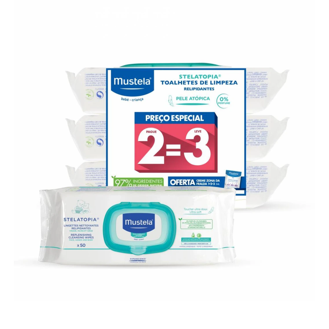 Mustela Baby Stelatopia Replenishing Cleansing Wipes 3x50 + Mustela Baby Diaper Change Cream 123 5ml