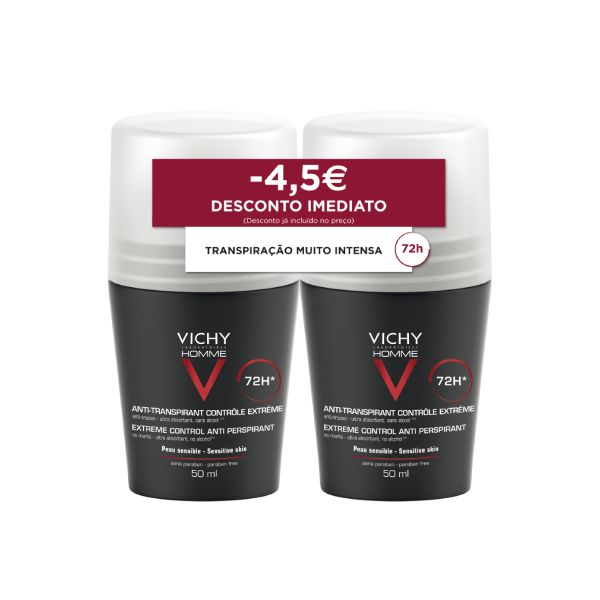 Vichy Homme Duo Desodorizante Controlo Extremo 72h 2x50 ml Desconto de 4,5€