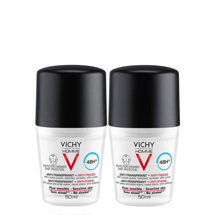 Vichy Homme 48h Roll-On Anti-Stains Anti-Perspirant 2x50ml